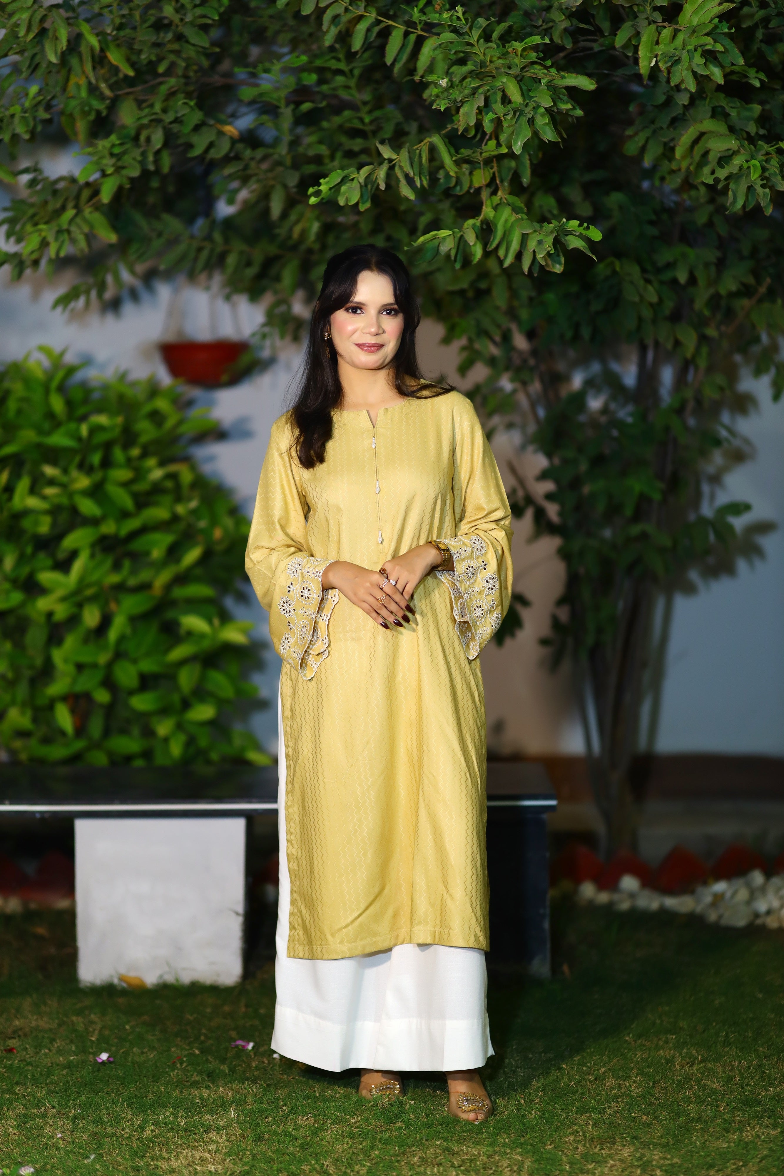 Mahr-Single Self Printed Shirt With Embroidered Sleeves