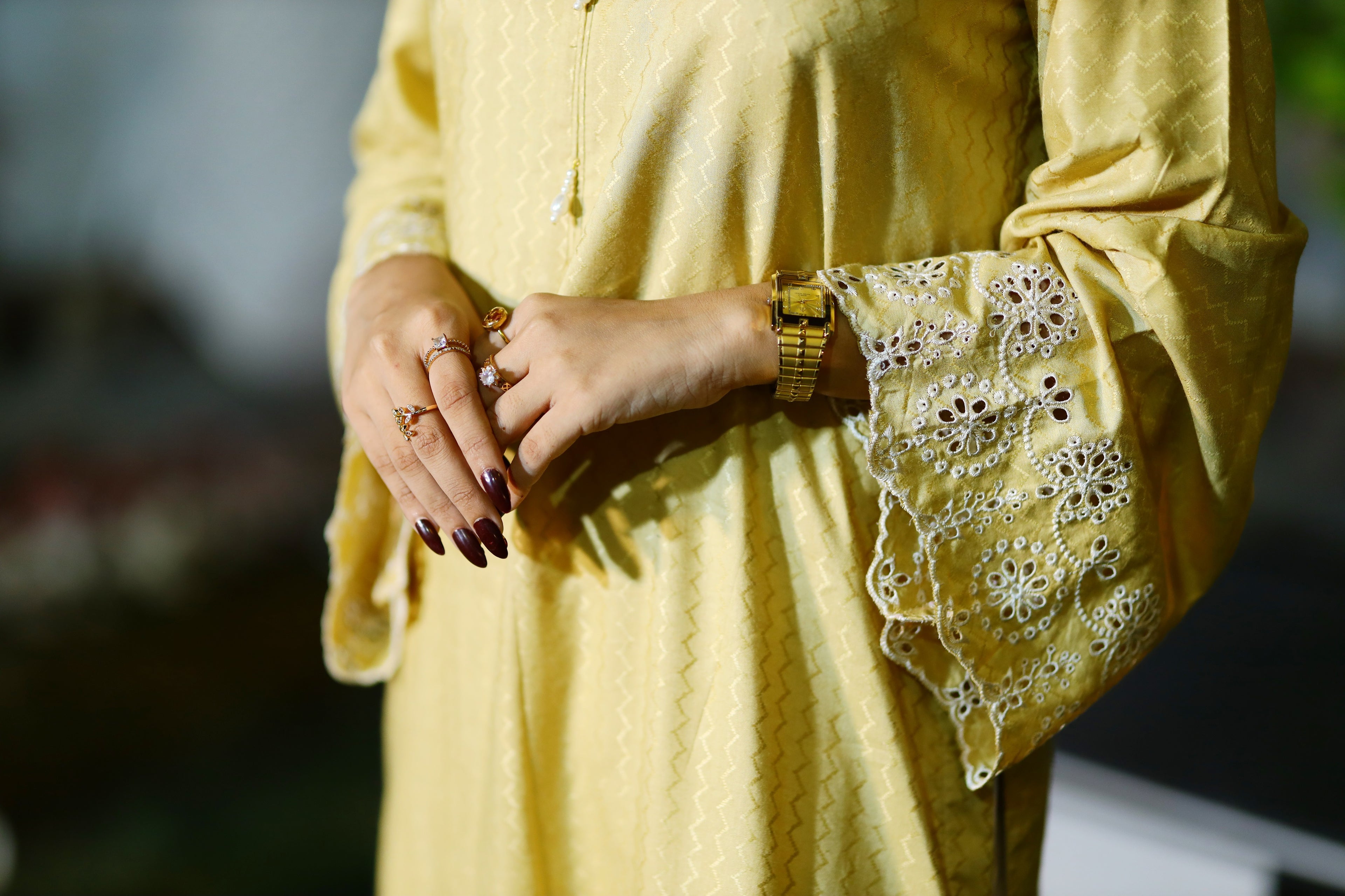 Mahr-Single Self Printed Shirt With Embroidered Sleeves