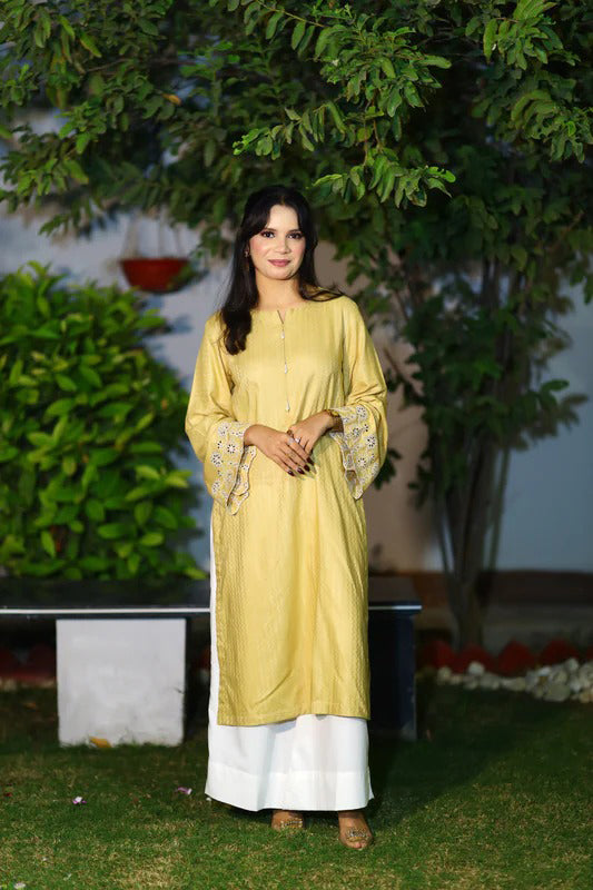 Mahr-Single Self Printed Shirt With Embroidered Sleeves