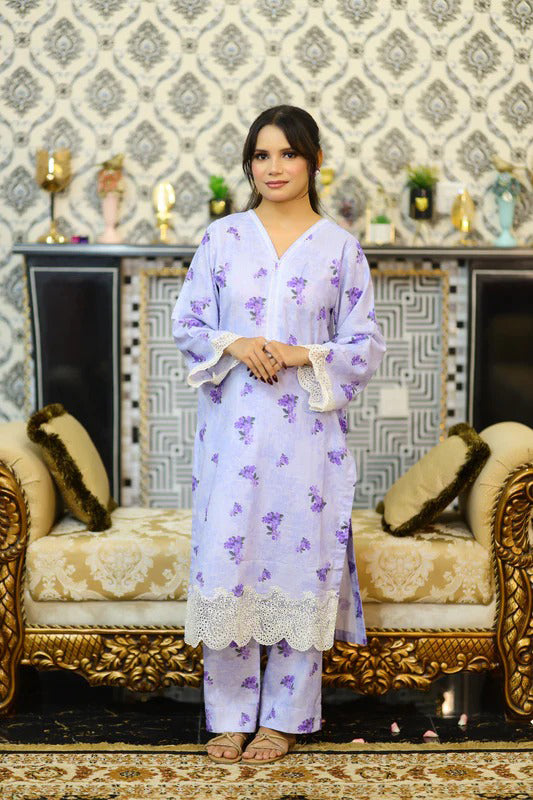 Mahveen—2 piece printed & embroidered set